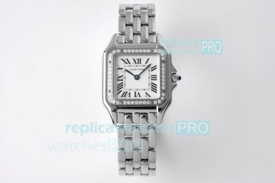Swiss Panthere De Cartier Replica Watch SS White Dial Diamond Bezel BV Factory